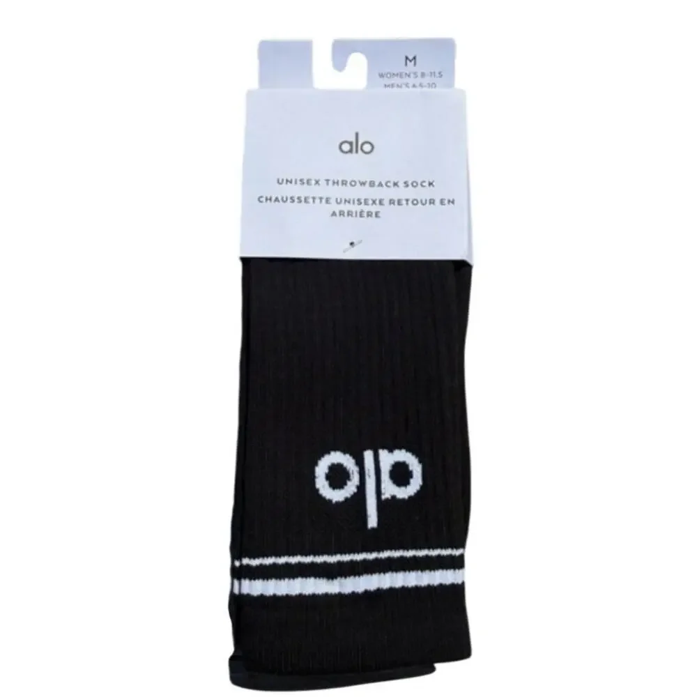 Alo Unisex Throwback Sock, Black & White, Medium, NWT
